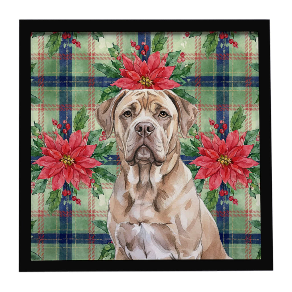 Isabella Dogue de Bordeaux Christmas PoinsettIas Framed Metal Print Bathroom, Kitchen, Office, Home Decor Wall Art Ready to Hang, Square, 8X8