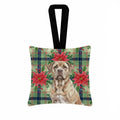 Isabella Dogue de Bordeaux Christmas PoinsettIas Hanging Square Fabric Ornament 3.5 � 3.5 Decorative Door-Knob & Tree Hanger, Soft Fabric