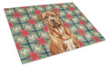 Mahogany Dogue de Bordeaux Christmas PoinsettIas Cutting Board Tempered Glass Kitchen Cutting Surface, Heat Resistant Chopping, Non-Slip Feet, Food Prep & Serving