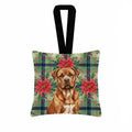 Mahogany Dogue de Bordeaux Christmas PoinsettIas Hanging Square Fabric Ornament 3.5 � 3.5 Decorative Door-Knob & Tree Hanger, Soft Fabric