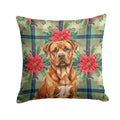 Mahogany Dogue de Bordeaux Christmas PoinsettIas Decorative Throw Pillow 14x14 Indoor Outdoor Accent Cushion, Fabric Cover with Insert for Sofa, Bed, Porch & Living Room