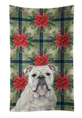 White English Bulldog Christmas PoinsettIas Kitchen Towel Velour Plush Front and Cotton Loop Back Machine Washable