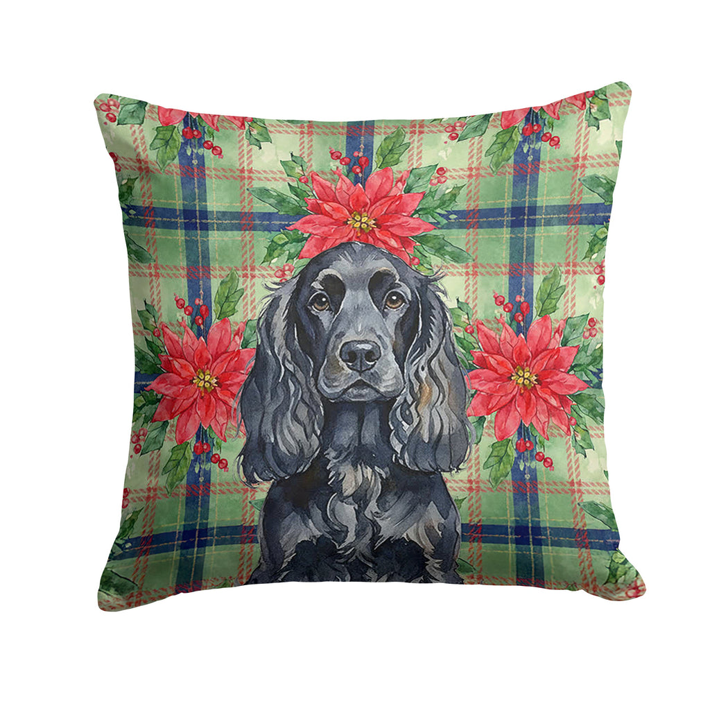 Black English Cocker Spaniel Christmas PoinsettIas Decorative Throw Pillow 14x14 Indoor Outdoor Accent Cushion, Fabric Cover with Insert for Sofa, Bed, Porch & Living Room