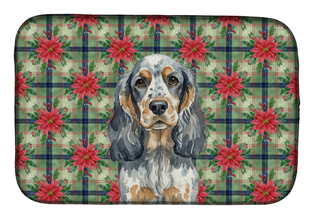 Blue Roan & Tan English Cocker Spaniel Christmas PoinsettIas Dish Drying Mat Absorbent Dish Drying Mat Pad for Kitchen Counter Dish Drainer Mat for Countertop, 14 x 21", Multicolor