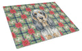 Blue Roan & Tan English Cocker Spaniel Christmas PoinsettIas Cutting Board Tempered Glass Kitchen Cutting Surface, Heat Resistant Chopping, Non-Slip Feet, Food Prep & Serving