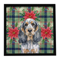 Blue Roan & Tan English Cocker Spaniel Christmas PoinsettIas Framed Metal Print Bathroom, Kitchen, Office, Home Decor Wall Art Ready to Hang, Square, 8X8