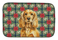 Golden English Cocker Spaniel Christmas PoinsettIas Dish Drying Mat Absorbent Dish Drying Mat Pad for Kitchen Counter Dish Drainer Mat for Countertop, 14 x 21", Multicolor