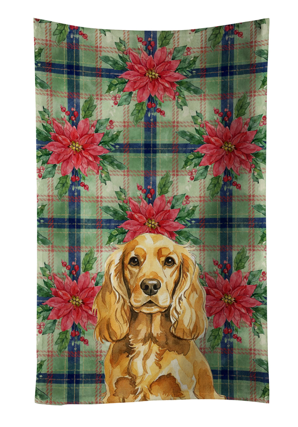 Golden English Cocker Spaniel Christmas PoinsettIas Kitchen Towel Velour Plush Front and Cotton Loop Back Machine Washable