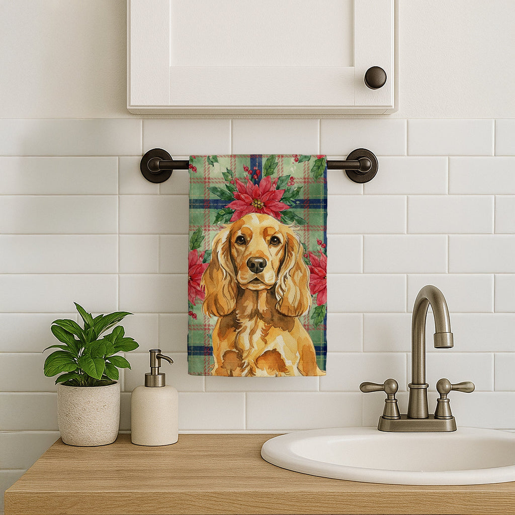 Golden English Cocker Spaniel Christmas PoinsettIas Kitchen Towel Velour Plush Front and Cotton Loop Back Machine Washable