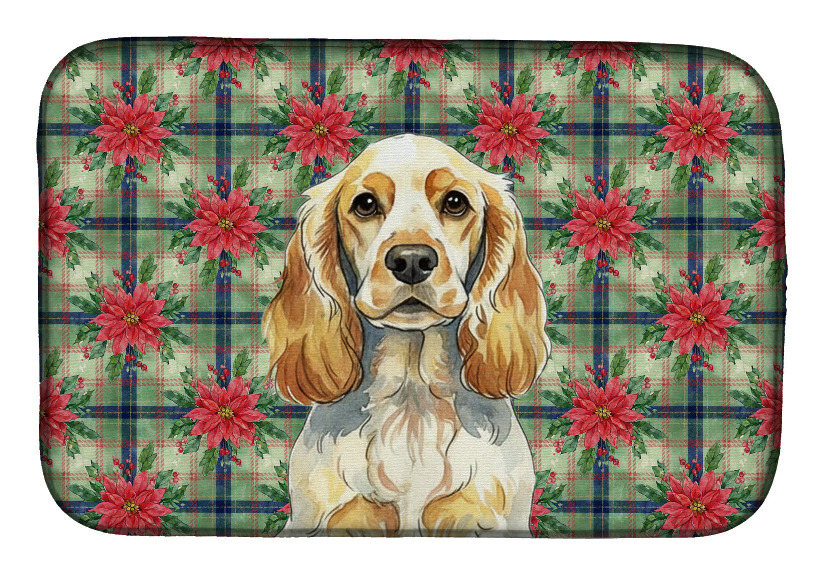 Lemon Roan English Cocker Spaniel Christmas PoinsettIas Dish Drying Mat Absorbent Dish Drying Mat Pad for Kitchen Counter Dish Drainer Mat for Countertop, 14 x 21", Multicolor
