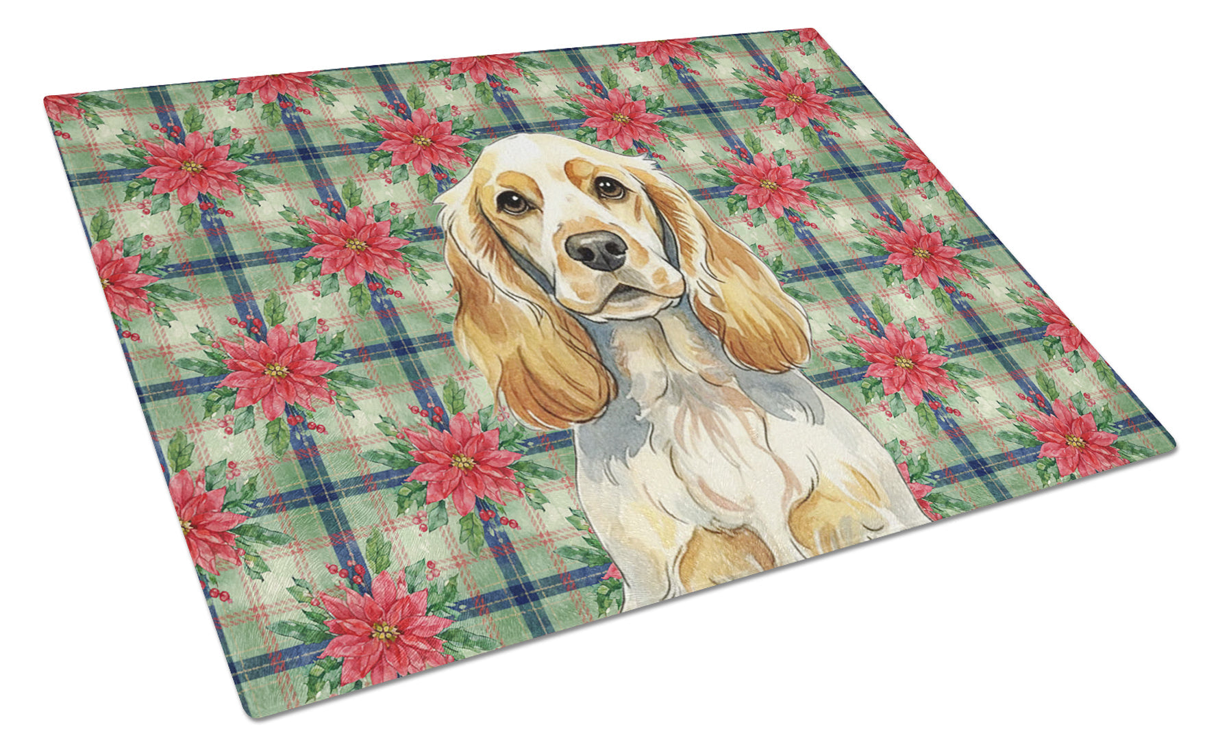 Lemon Roan English Cocker Spaniel Christmas PoinsettIas Cutting Board Tempered Glass Kitchen Cutting Surface, Heat Resistant Chopping, Non-Slip Feet, Food Prep & Serving