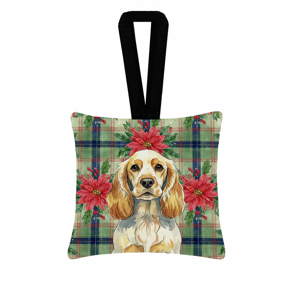 Lemon Roan English Cocker Spaniel Christmas PoinsettIas Hanging Square Fabric Ornament 3.5 � 3.5 Decorative Door-Knob & Tree Hanger, Soft Fabric