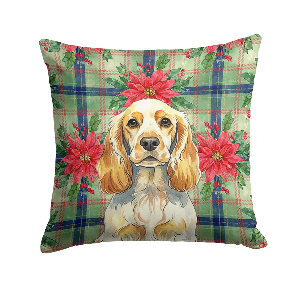 Lemon Roan English Cocker Spaniel Christmas PoinsettIas Decorative Throw Pillow 14x14 Indoor Outdoor Accent Cushion, Fabric Cover with Insert for Sofa, Bed, Porch & Living Room