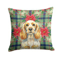 Lemon Roan English Cocker Spaniel Christmas PoinsettIas Decorative Throw Pillow 14x14 Indoor Outdoor Accent Cushion, Fabric Cover with Insert for Sofa, Bed, Porch & Living Room