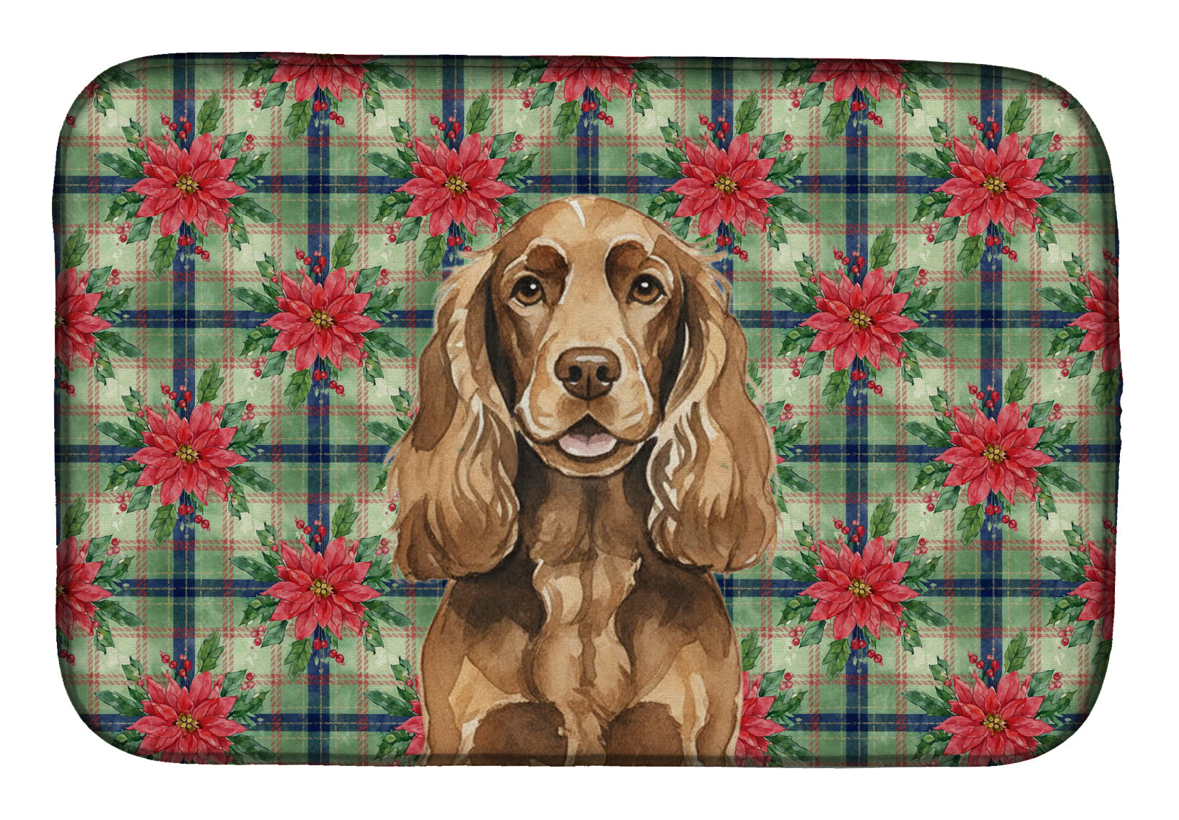 Liver English Cocker Spaniel Christmas PoinsettIas Dish Drying Mat Absorbent Dish Drying Mat Pad for Kitchen Counter Dish Drainer Mat for Countertop, 14 x 21", Multicolor