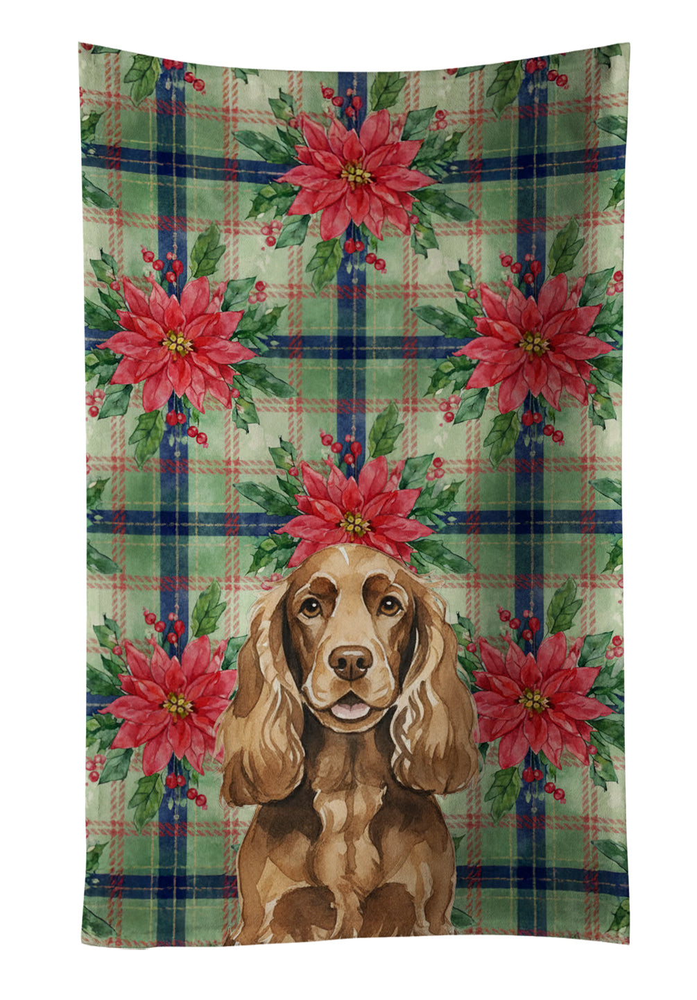 Liver English Cocker Spaniel Christmas PoinsettIas Kitchen Towel Velour Plush Front and Cotton Loop Back Machine Washable