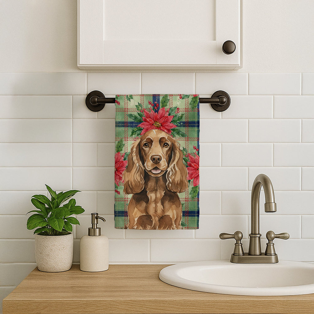 Liver English Cocker Spaniel Christmas PoinsettIas Kitchen Towel Velour Plush Front and Cotton Loop Back Machine Washable