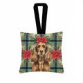 Liver English Cocker Spaniel Christmas PoinsettIas Hanging Square Fabric Ornament 3.5 � 3.5 Decorative Door-Knob & Tree Hanger, Soft Fabric