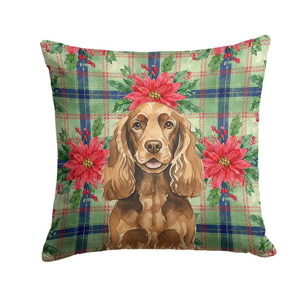 Liver English Cocker Spaniel Christmas PoinsettIas Decorative Throw Pillow 18x18 Indoor Outdoor Accent Cushion, Fabric Cover with Insert for Sofa, Bed, Porch & Living Room