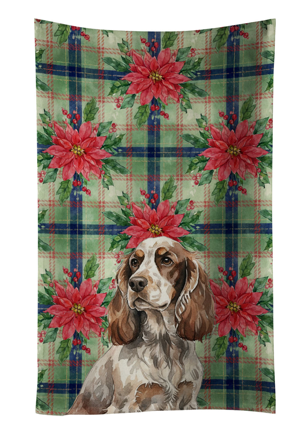 Liver Roan English Cocker Spaniel Christmas PoinsettIas Kitchen Towel Velour Plush Front and Cotton Loop Back Machine Washable
