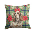 Liver Roan English Cocker Spaniel Christmas PoinsettIas Decorative Throw Pillow 14x14 Indoor Outdoor Accent Cushion, Fabric Cover with Insert for Sofa, Bed, Porch & Living Room