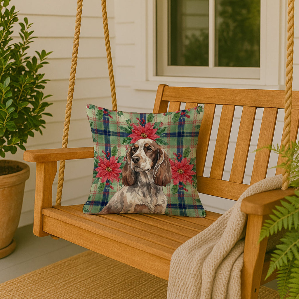 Liver Roan English Cocker Spaniel Christmas PoinsettIas Decorative Throw Pillow 18x18 Indoor Outdoor Accent Cushion, Fabric Cover with Insert for Sofa, Bed, Porch & Living Room