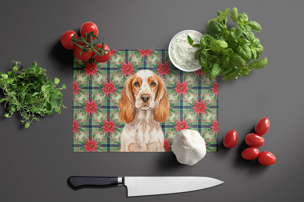 Orange Roan English Cocker Spaniel Christmas PoinsettIas Cutting Board Tempered Glass Kitchen Cutting Surface, Heat Resistant Chopping, Non-Slip Feet, Food Prep & Serving