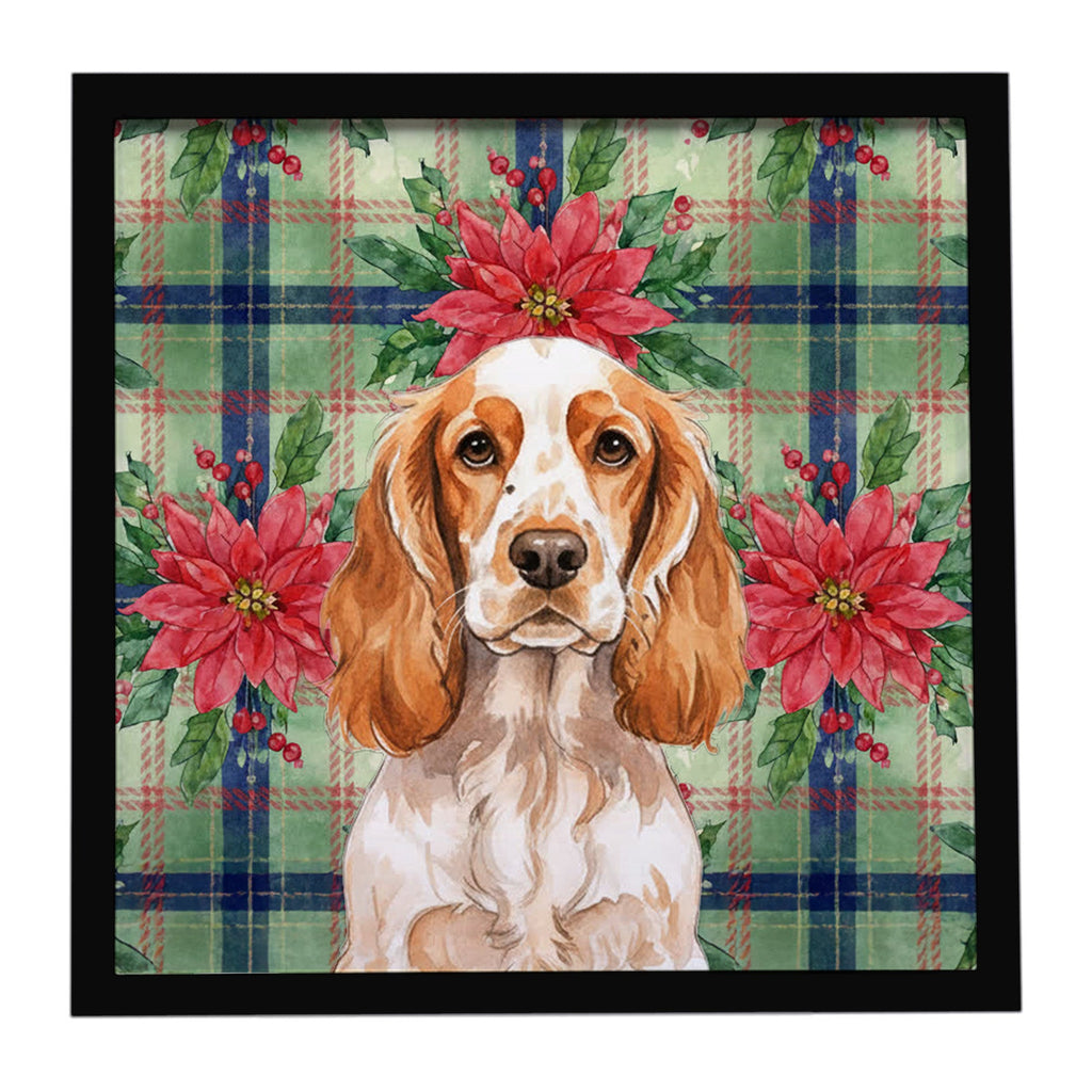 Orange Roan English Cocker Spaniel Christmas PoinsettIas Framed Metal Print Bathroom, Kitchen, Office, Home Decor Wall Art Ready to Hang, Square, 8X8