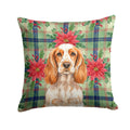 Orange Roan English Cocker Spaniel Christmas PoinsettIas Decorative Throw Pillow 14x14 Indoor Outdoor Accent Cushion, Fabric Cover with Insert for Sofa, Bed, Porch & Living Room