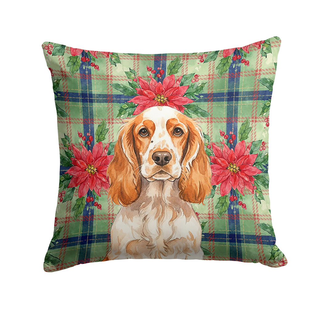 Orange Roan English Cocker Spaniel Christmas PoinsettIas Decorative Throw Pillow 18x18 Indoor Outdoor Accent Cushion, Fabric Cover with Insert for Sofa, Bed, Porch & Living Room