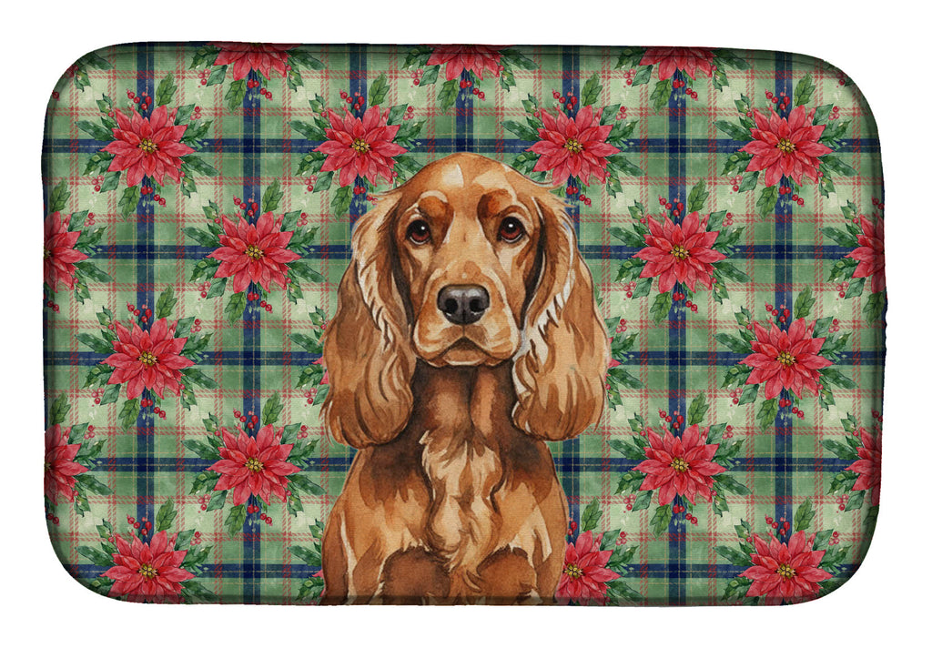 Red English Cocker Spaniel Christmas PoinsettIas Dish Drying Mat Absorbent Dish Drying Mat Pad for Kitchen Counter Dish Drainer Mat for Countertop, 14 x 21", Multicolor