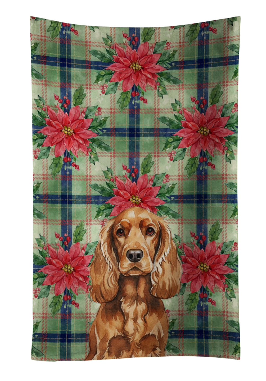 Red English Cocker Spaniel Christmas PoinsettIas Kitchen Towel Velour Plush Front and Cotton Loop Back Machine Washable