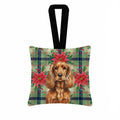 Red English Cocker Spaniel Christmas PoinsettIas Hanging Square Fabric Ornament 3.5 � 3.5 Decorative Door-Knob & Tree Hanger, Soft Fabric