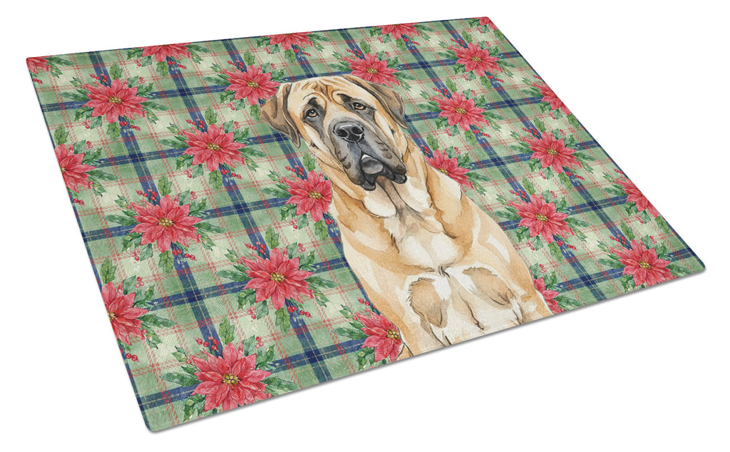 Apricot English Mastiff Christmas PoinsettIas Cutting Board Tempered Glass Kitchen Cutting Surface, Heat Resistant Chopping, Non-Slip Feet, Food Prep & Serving