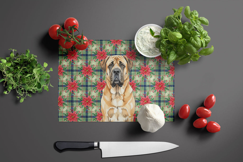 Apricot English Mastiff Christmas PoinsettIas Cutting Board Tempered Glass Kitchen Cutting Surface, Heat Resistant Chopping, Non-Slip Feet, Food Prep & Serving