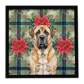 Apricot English Mastiff Christmas PoinsettIas Framed Metal Print Bathroom, Kitchen, Office, Home Decor Wall Art Ready to Hang, Square, 8X8