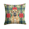 Apricot English Mastiff Christmas PoinsettIas Decorative Throw Pillow 14x14 Indoor Outdoor Accent Cushion, Fabric Cover with Insert for Sofa, Bed, Porch & Living Room