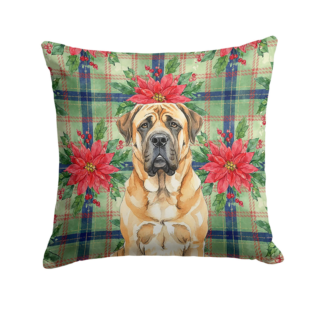 Apricot English Mastiff Christmas PoinsettIas Decorative Throw Pillow 18x18 Indoor Outdoor Accent Cushion, Fabric Cover with Insert for Sofa, Bed, Porch & Living Room