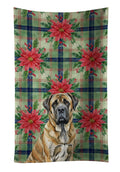 Brindle English Mastiff Christmas PoinsettIas Kitchen Towel Velour Plush Front and Cotton Loop Back Machine Washable