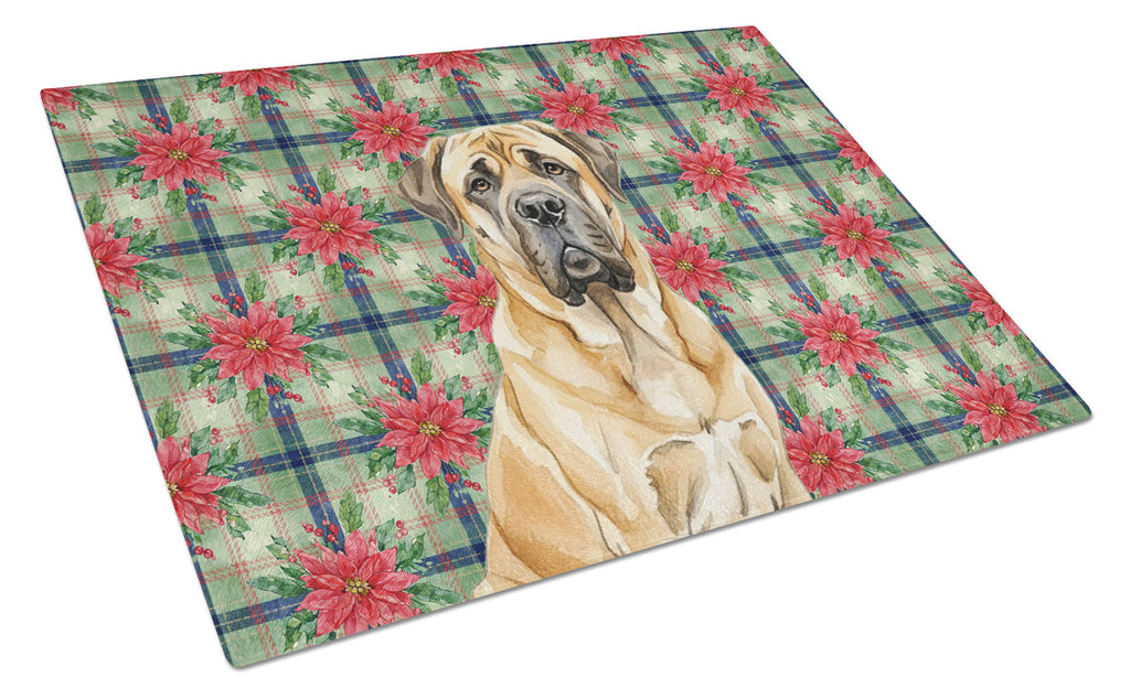 Fawn English Mastiff Christmas PoinsettIas Cutting Board Tempered Glass Kitchen Cutting Surface, Heat Resistant Chopping, Non-Slip Feet, Food Prep & Serving