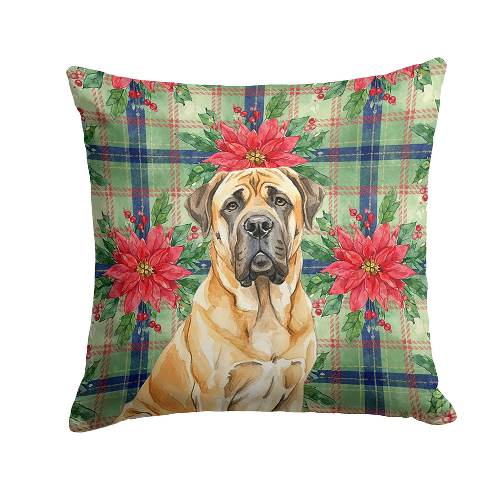 Fawn English Mastiff Christmas PoinsettIas Decorative Throw Pillow 14x14 Indoor Outdoor Accent Cushion, Fabric Cover with Insert for Sofa, Bed, Porch & Living Room