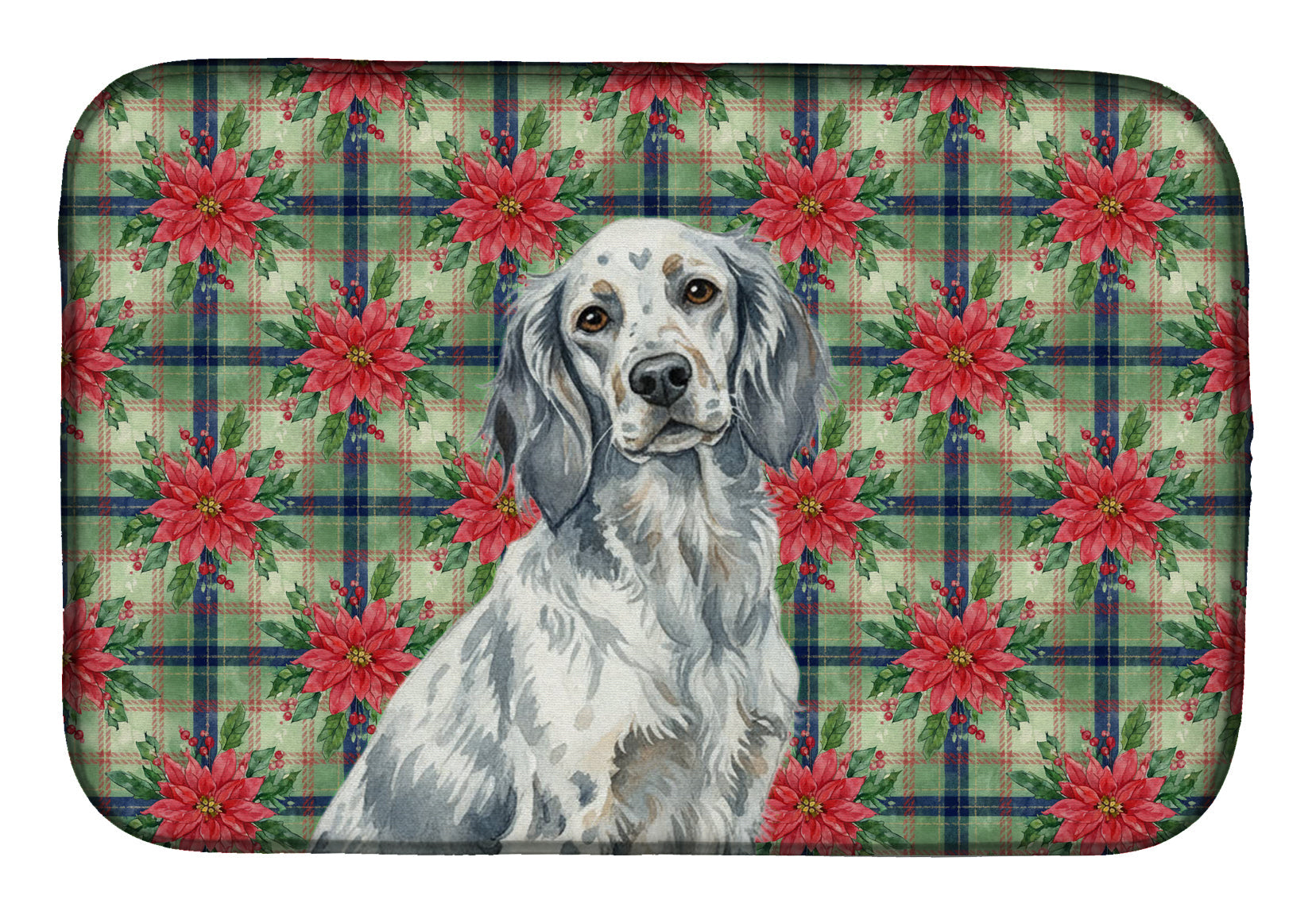 Blue Belton English Setter Christmas PoinsettIas Dish Drying Mat Absorbent Dish Drying Mat Pad for Kitchen Counter Dish Drainer Mat for Countertop, 14 x 21", Multicolor