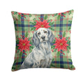 Blue Belton English Setter Christmas PoinsettIas Decorative Throw Pillow 18x18 Indoor Outdoor Accent Cushion, Fabric Cover with Insert for Sofa, Bed, Porch & Living Room