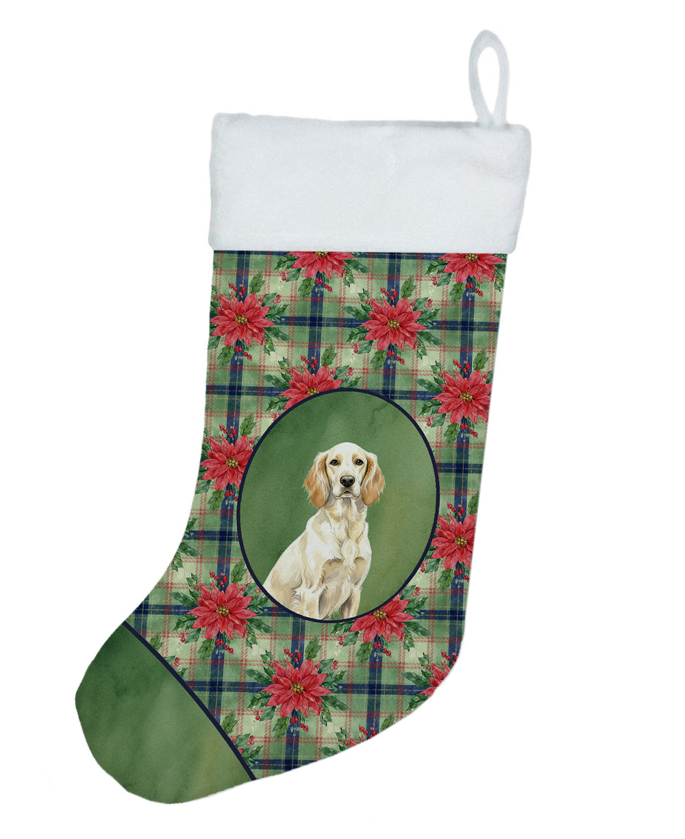 Lemon Belton English Setter Christmas PoinsettIas Holiday Stocking Double-Sided Print, Polyester Suede,11x18, Made in USA