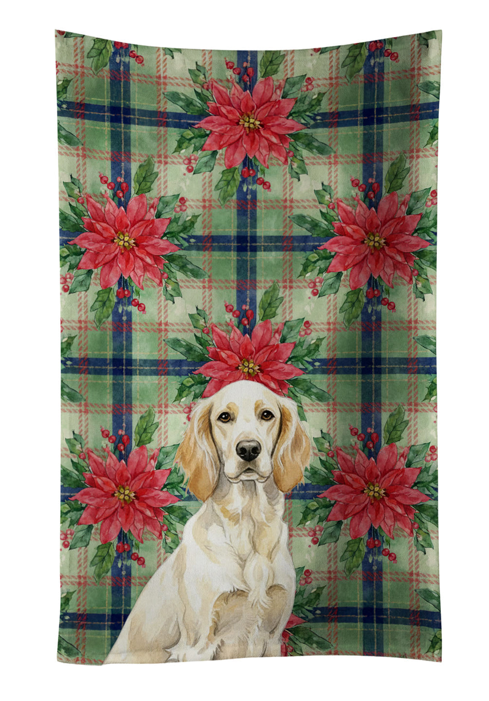 Lemon Belton English Setter Christmas PoinsettIas Kitchen Towel Velour Plush Front and Cotton Loop Back Machine Washable