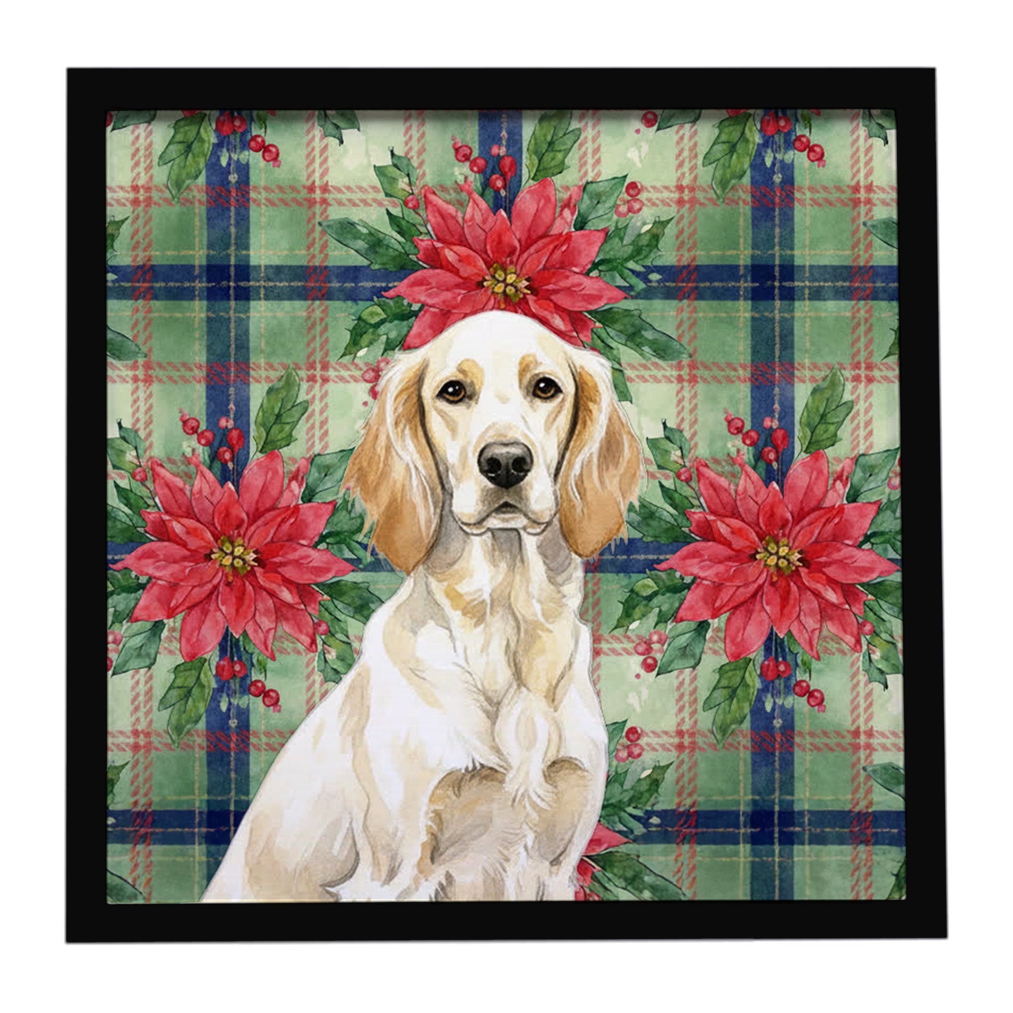 Lemon Belton English Setter Christmas PoinsettIas Framed Metal Print Bathroom, Kitchen, Office, Home Decor Wall Art Ready to Hang, Square, 8X8