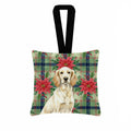 Lemon Belton English Setter Christmas PoinsettIas Hanging Square Fabric Ornament 3.5 � 3.5 Decorative Door-Knob & Tree Hanger, Soft Fabric
