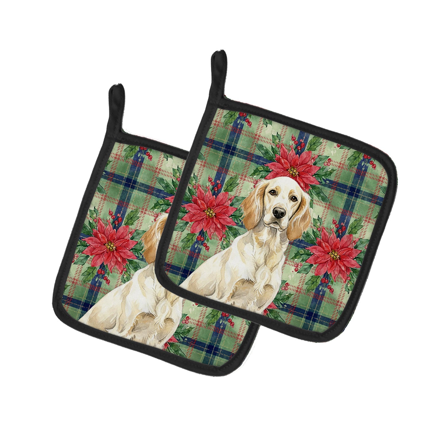 Lemon Belton English Setter Christmas PoinsettIas Pot Holder Set of 2 Heat Resistant Quilted Hot Pads 7.5 x 7.5 Inch, Insulated Kitchen Trivets for Cooking & Baking