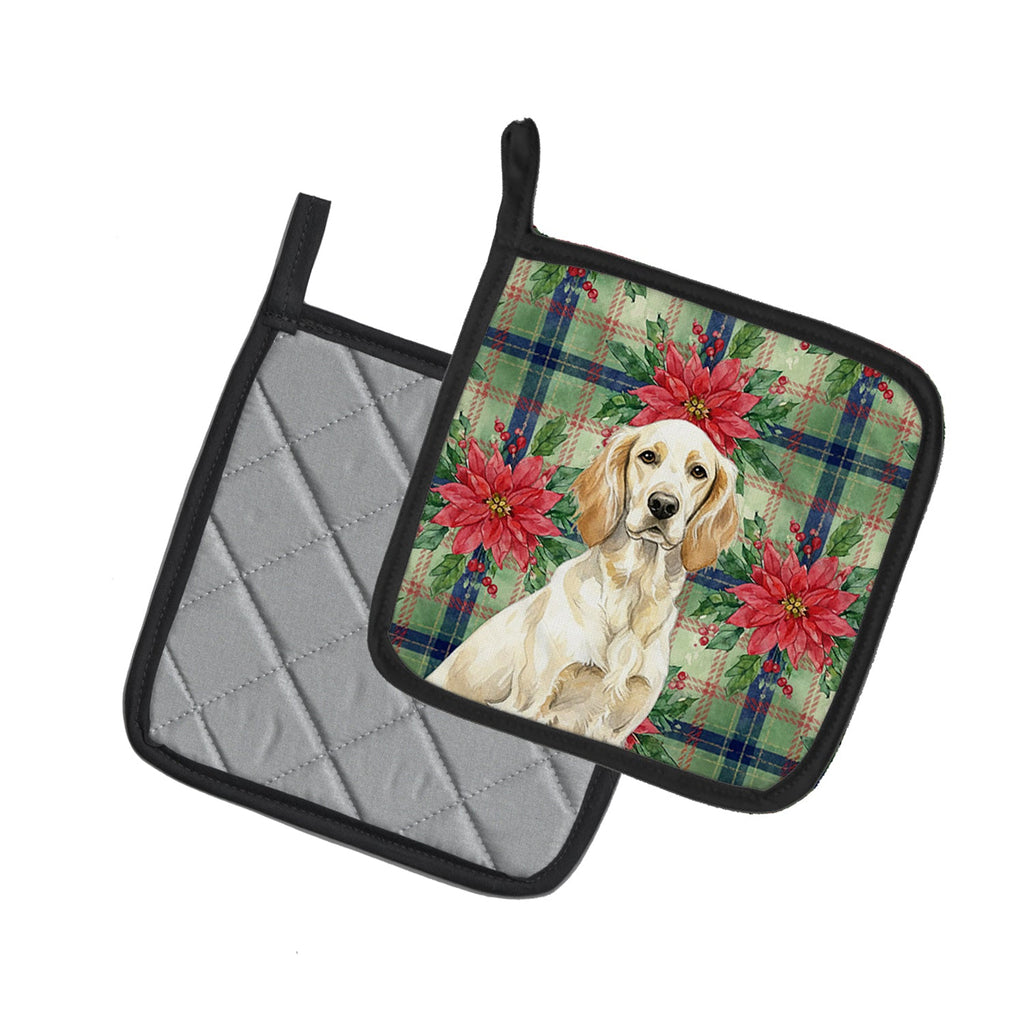 Lemon Belton English Setter Christmas PoinsettIas Pot Holder Set of 2 Heat Resistant Quilted Hot Pads 7.5 x 7.5 Inch, Insulated Kitchen Trivets for Cooking & Baking