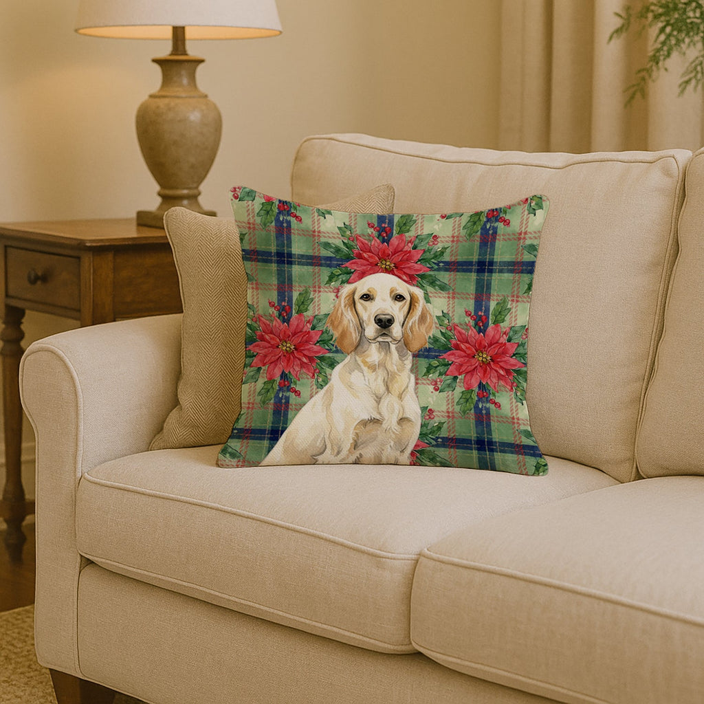 Lemon Belton English Setter Christmas PoinsettIas Decorative Throw Pillow 14x14 Indoor Outdoor Accent Cushion, Fabric Cover with Insert for Sofa, Bed, Porch & Living Room